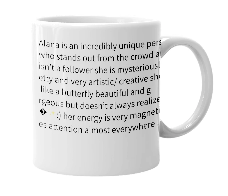 White mug with the definition of 'Alana'