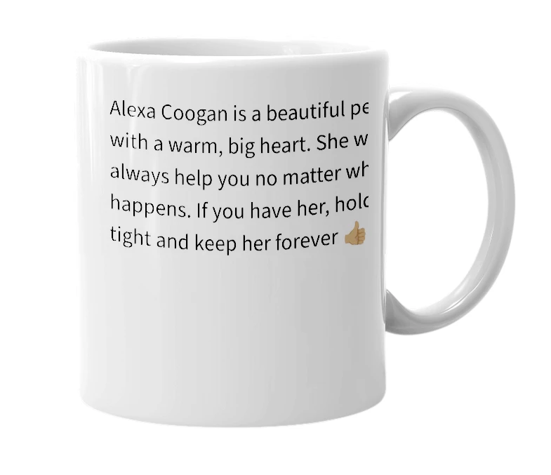 White mug with the definition of 'alexa coogan'