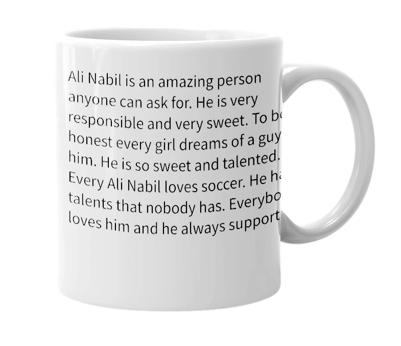 White mug with the definition of 'Ali Nabil'