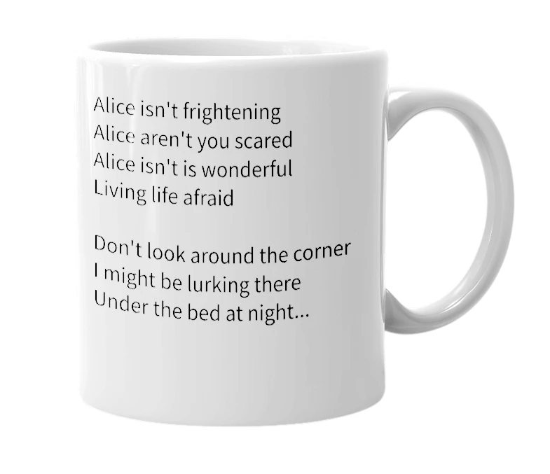 White mug with the definition of 'Alison Hell'