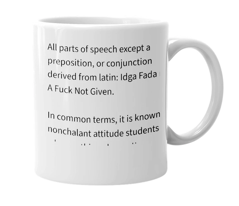 White mug with the definition of 'Idga Fada'