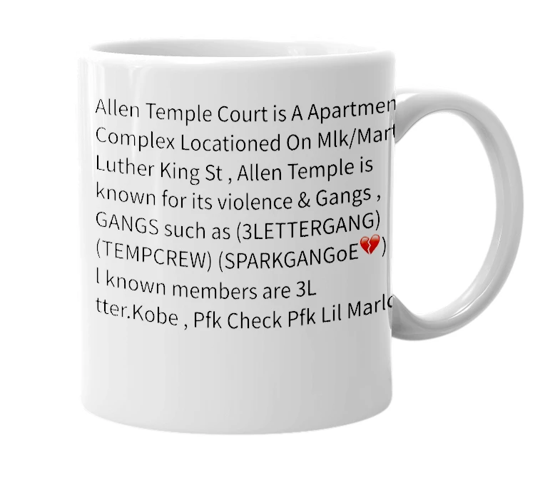 White mug with the definition of 'allen temple'