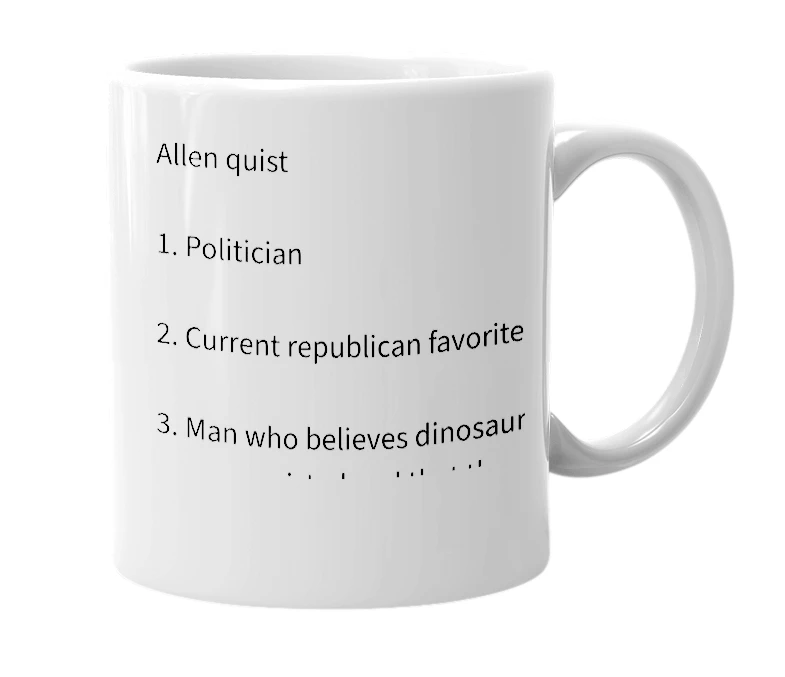 White mug with the definition of 'Allen quist'