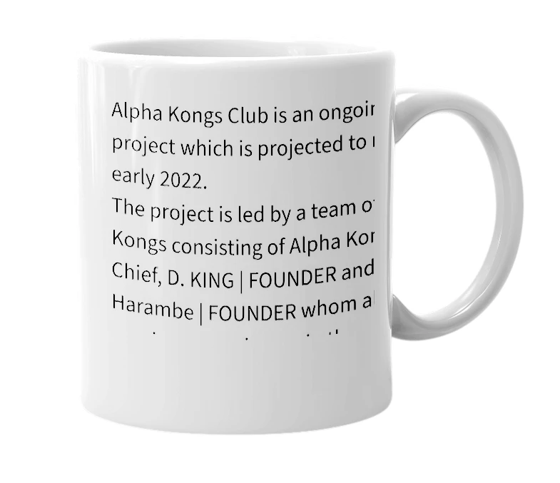 White mug with the definition of 'Alpha Kongs Club'