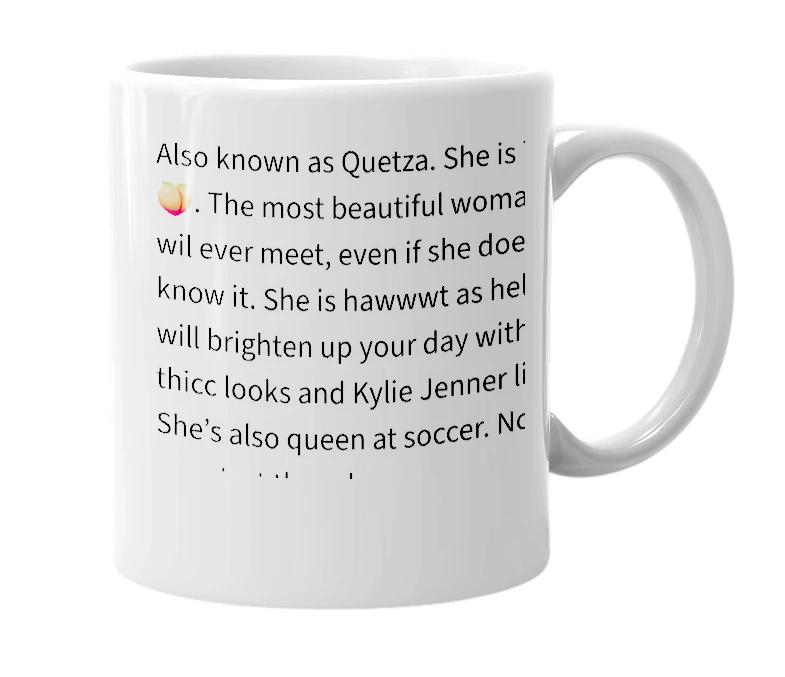 White mug with the definition of 'Quetzabel'