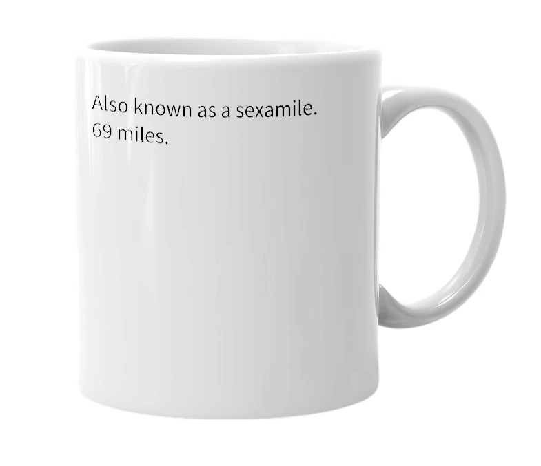 White mug with the definition of 'Fuckamile'