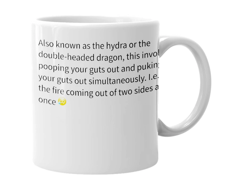 White mug with the definition of 'Twin-headed dragon'