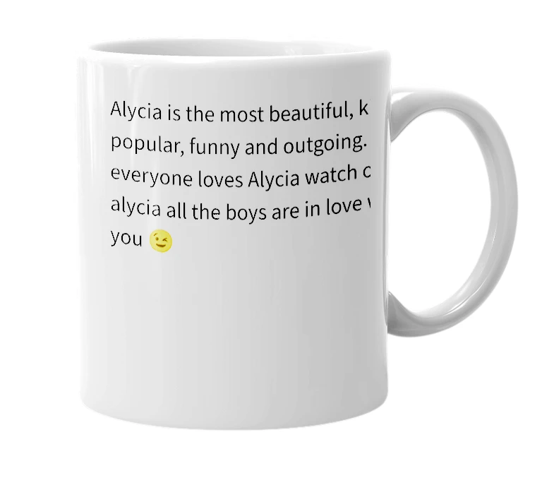 White mug with the definition of 'Alycia'