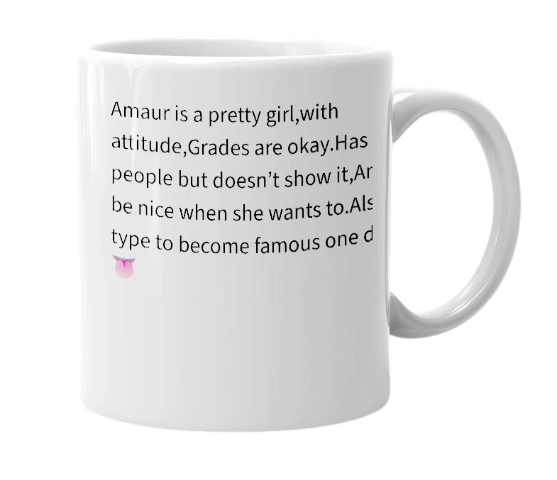 White mug with the definition of 'Amaur'