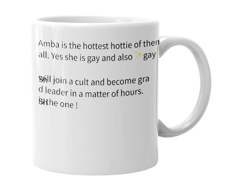 White mug with the definition of 'Amba'