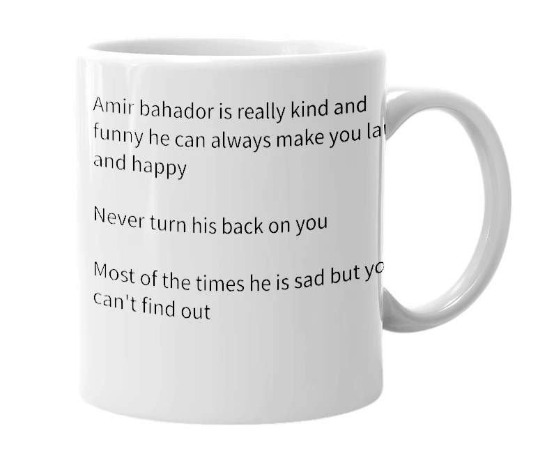 White mug with the definition of 'Amir bahador'
