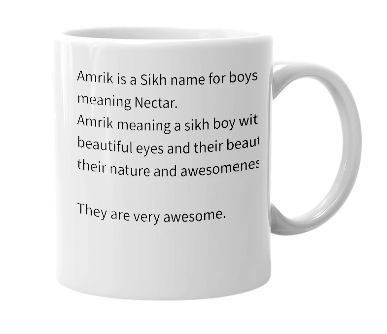 White mug with the definition of 'Amrik'