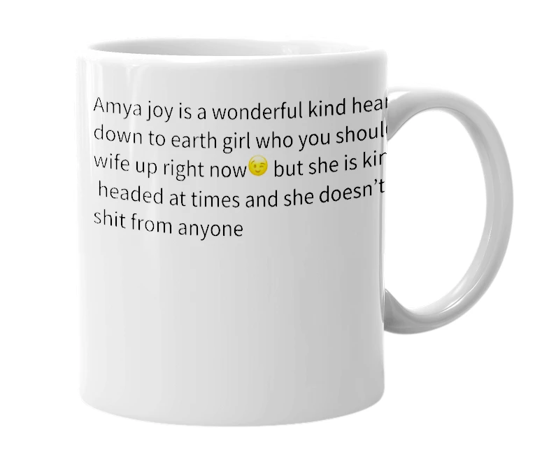White mug with the definition of 'amya joy'