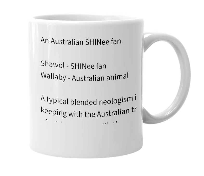 White mug with the definition of 'Shawollaby'