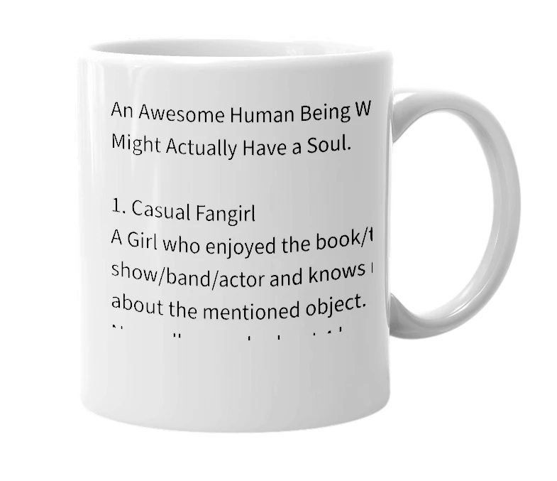 White mug with the definition of 'Fangirl'