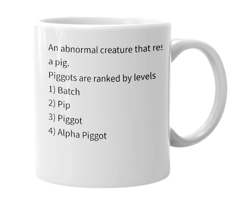 White mug with the definition of 'Piggot'