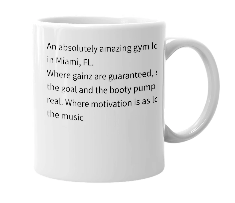 White mug with the definition of 'Legendary Fitness'