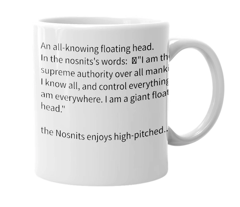 White mug with the definition of 'Nosnits'