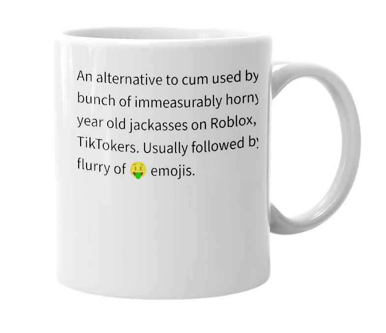 White mug with the definition of 'coems'
