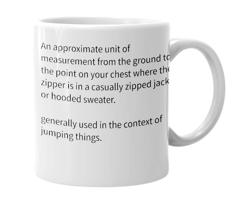 White mug with the definition of 'zip height'