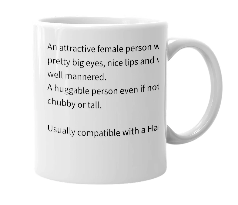 White mug with the definition of 'Mae Angelie'