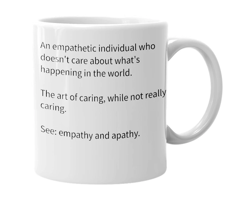 White mug with the definition of 'Ampathy'