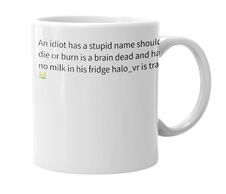 White mug with the definition of 'Halo_vr'