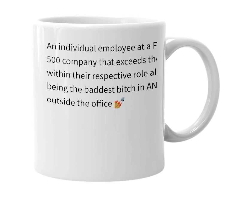 White mug with the definition of 'Corporate Baddie'