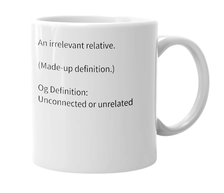 White mug with the definition of 'Irrelative'
