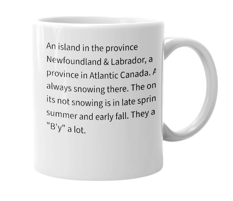 White mug with the definition of 'Newfoundland'