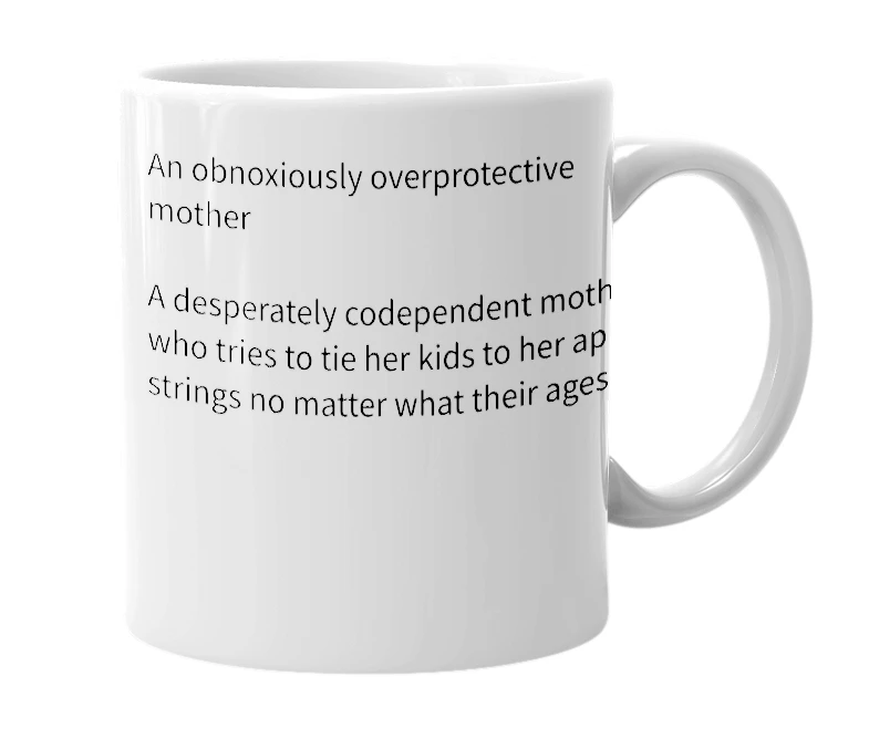 White mug with the definition of 'hover mother'
