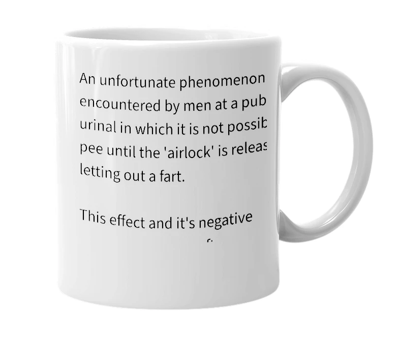 White mug with the definition of 'Airlocked'