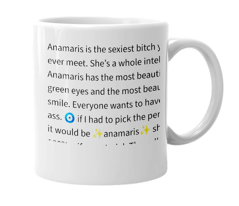 White mug with the definition of 'anamaris'