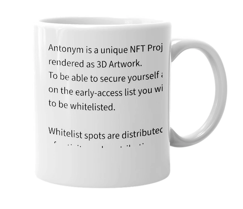 White mug with the definition of 'Antonym'