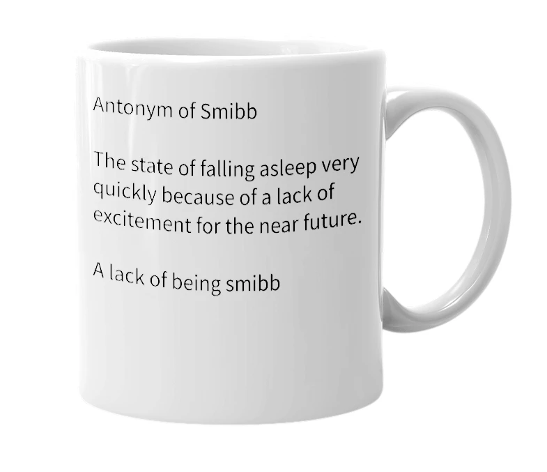 White mug with the definition of 'Smubb'