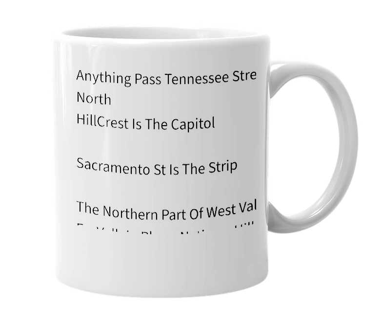 White mug with the definition of 'NorfWest Vallejo'