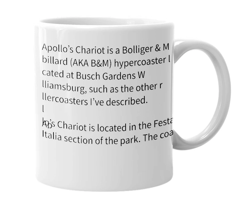 White mug with the definition of 'Apollo’s Chariot'