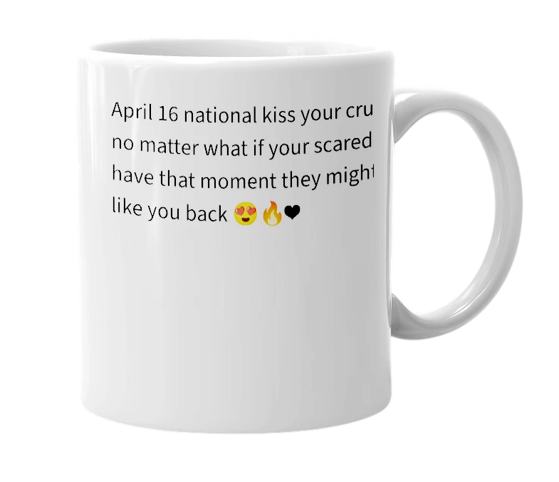 White mug with the definition of 'April 16'