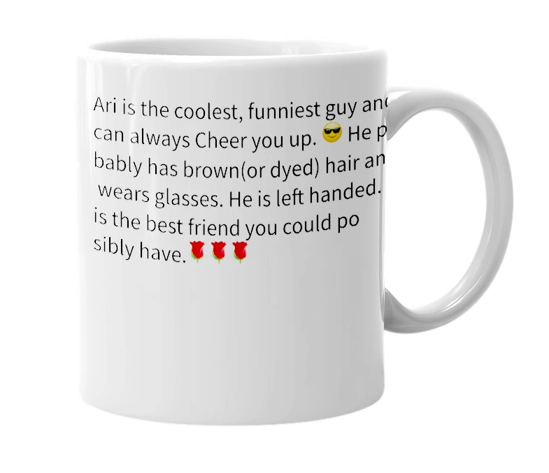 White mug with the definition of 'Ari boy'