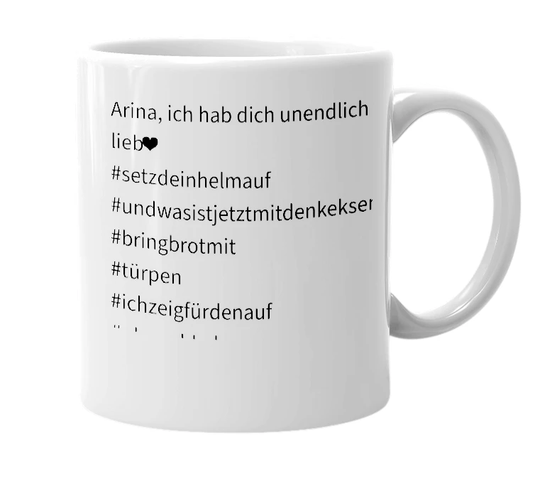 White mug with the definition of 'Arina'