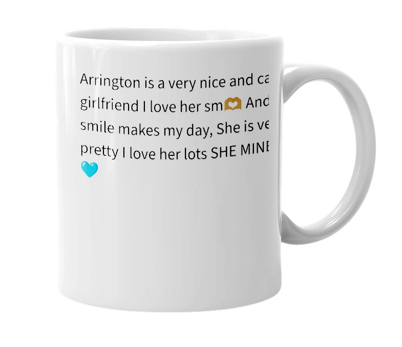 White mug with the definition of 'ARRINGTON'