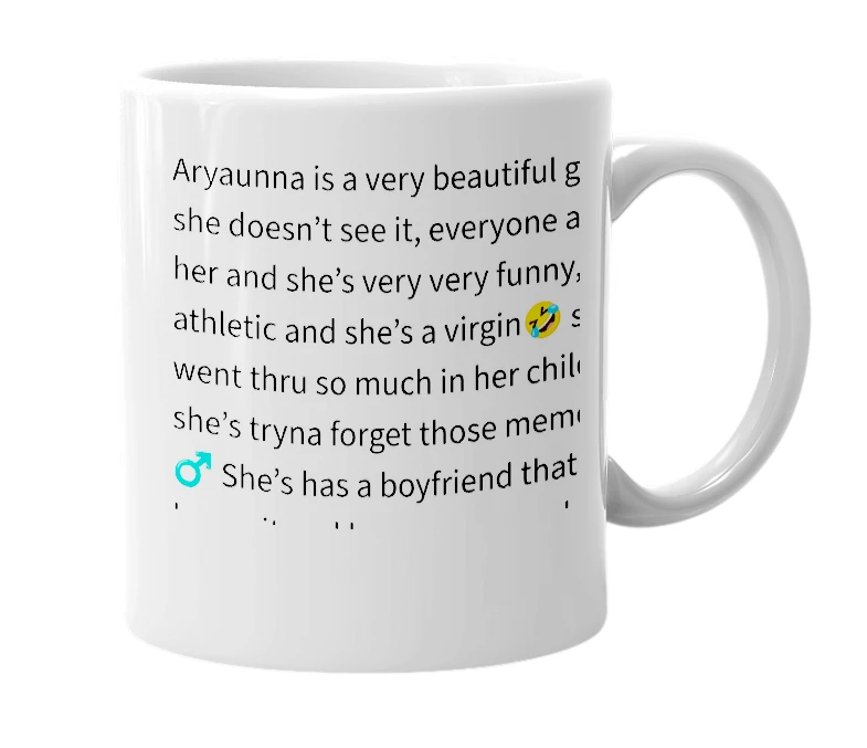 White mug with the definition of 'Aryaunna'
