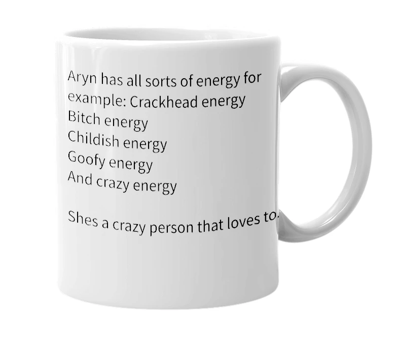 White mug with the definition of 'Aryn Sydney'