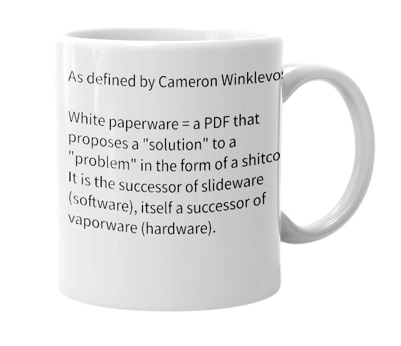 White mug with the definition of 'white paperware'