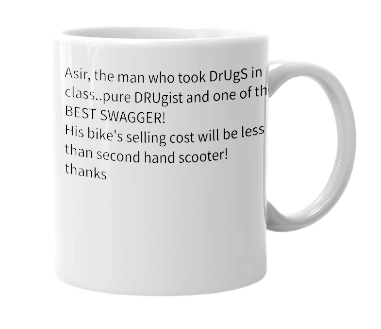 White mug with the definition of 'ASIR'