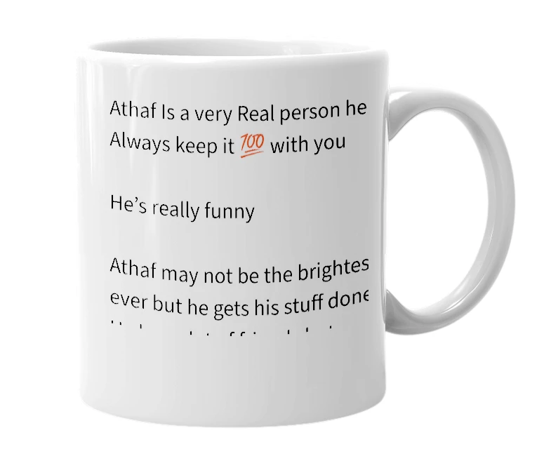 White mug with the definition of 'athaf'