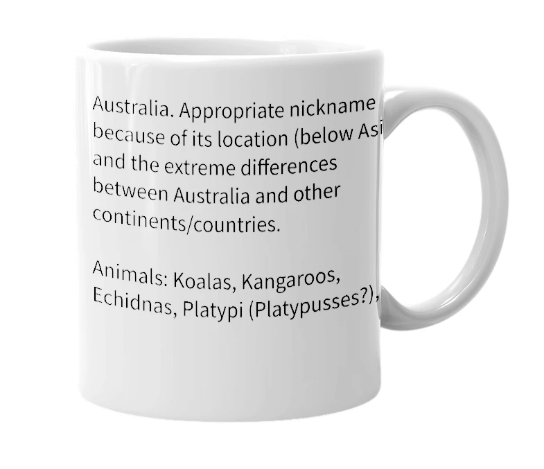 White mug with the definition of 'Land Down Under'