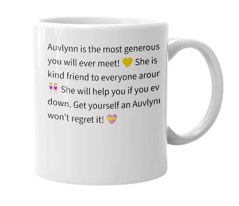 White mug with the definition of 'Auvlynn'
