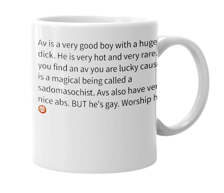 White mug with the definition of 'Av'