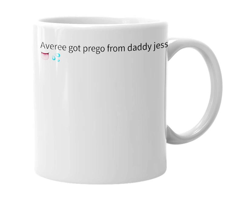White mug with the definition of 'Jesse+averee= new child'